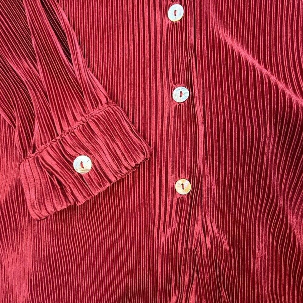 Waverles Pleated 2 Piece Set Burgundy Button Shirt Pants S Resort Lounge - Picture 5 of 16